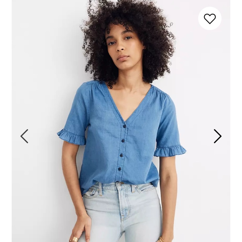 Madewell Village Ruffle-Sleeve Shirt in Indigo